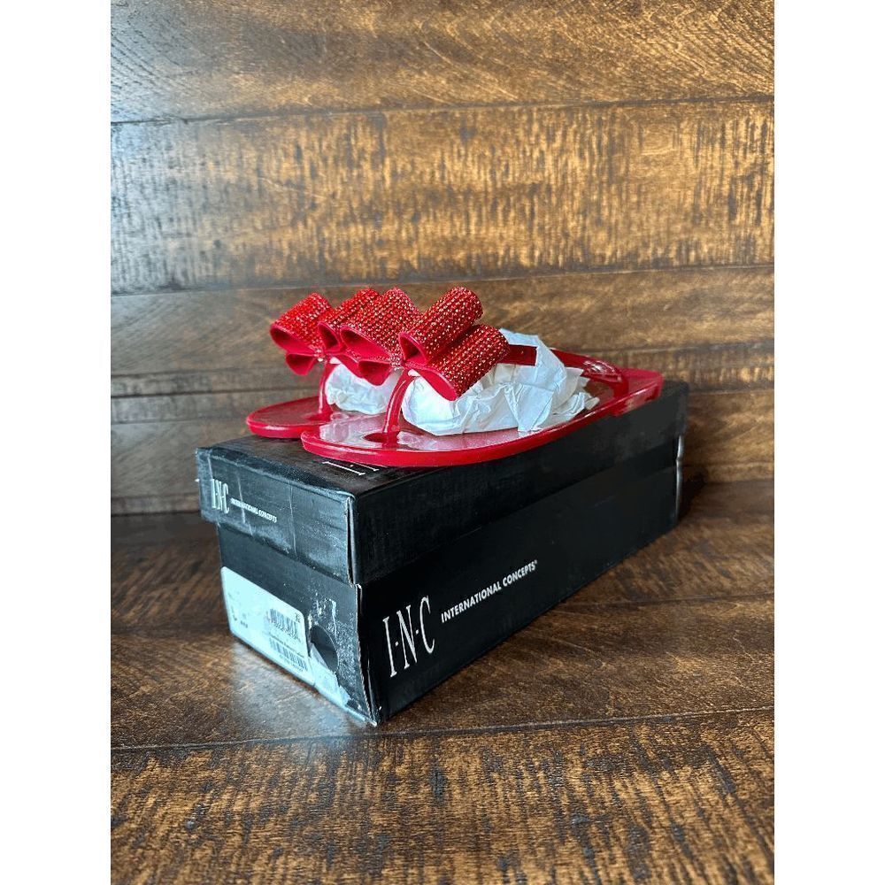 COPY - NWT Women's International Concepts Red Jelly Rhinestone Bow Flip Flop Sa…